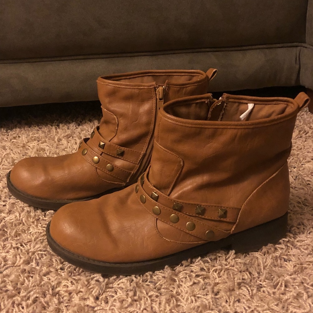 Women brown studded ankle booties